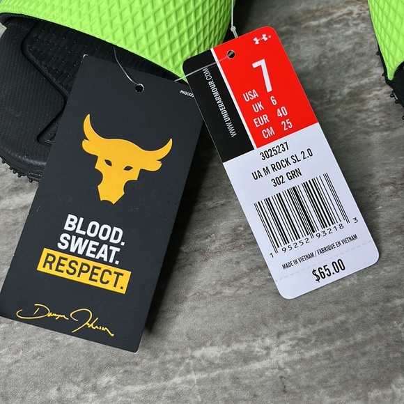 Under Armour UA Project Rock Slides 2.0 Volt Green Black Michelin Gripper 7 - Picture 9 of 9